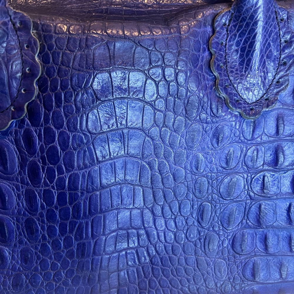 FURLA LEATHER (CANDY BAG) CROCODILE EMBOSSED SATCHEL TOTE PURPLE/BLUE - Picture 8 of 15
